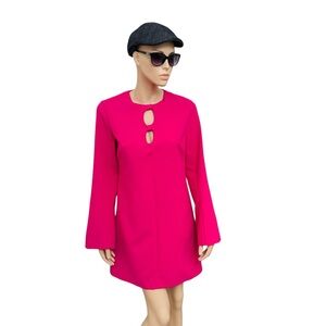 Zara Hot Pink Shift Keyhole Front Long Sleeve Mini Size L